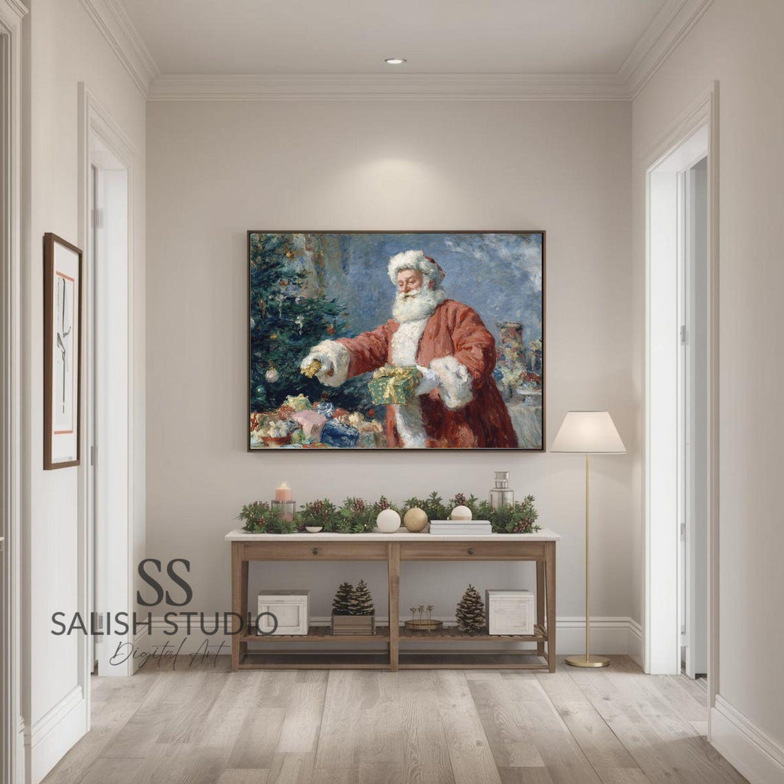 Vintage Santa Claus With Gifts Impressionist Christmas Holiday Art Poster