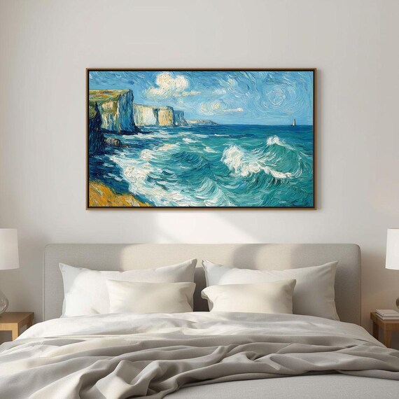 Dramatic Ocean Cliffs Crashing Waves Coastal Landscape Poster