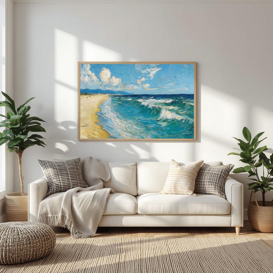 Ocean Waves Crashing on a Sandy Shore Coastal Seascape Poster