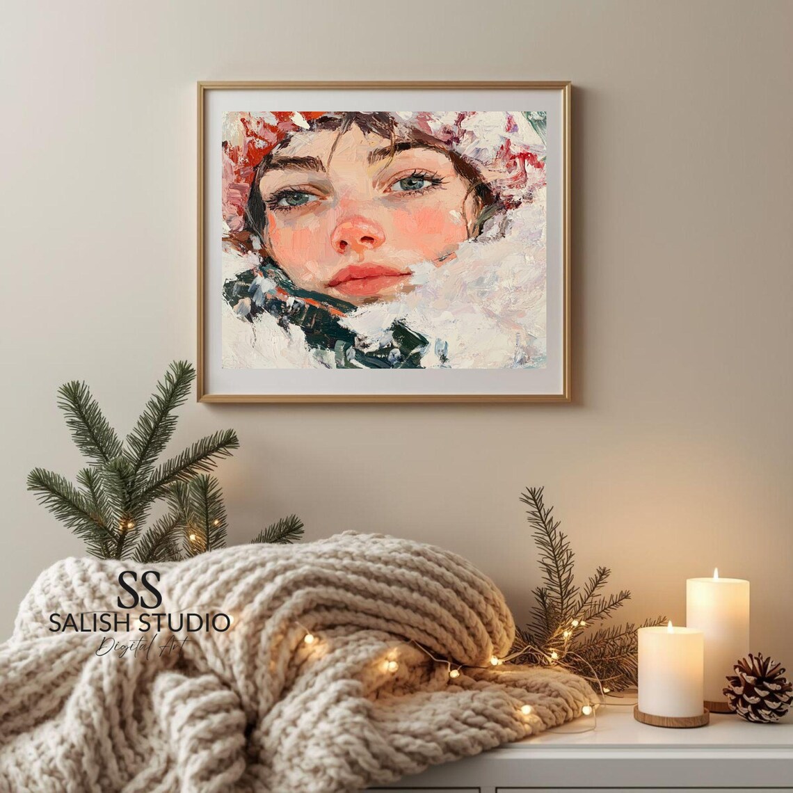 Cozy Winter Woman Portrait Impressionist Snowy Oil Painting Poster