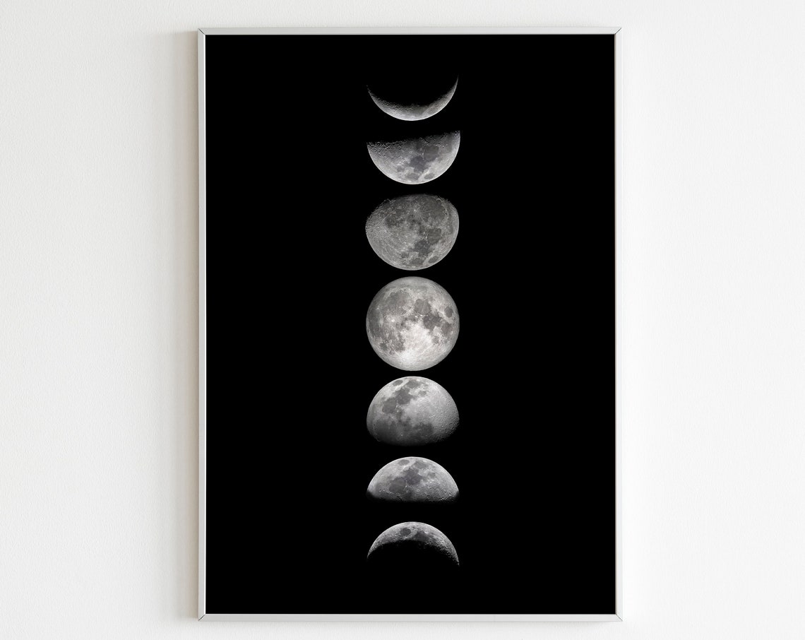 Moon Phases Vertical Black Background Lunar Cycle Astrology Poster