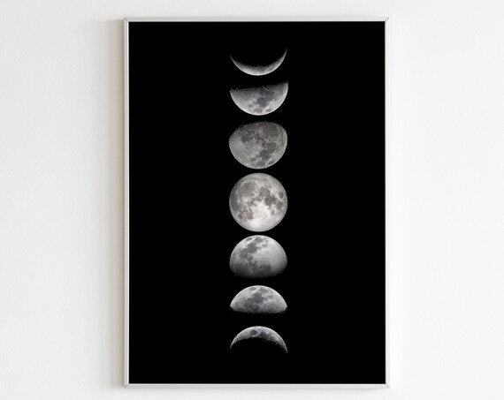 Moon Phases Vertical Black Background Lunar Cycle Astrology Poster