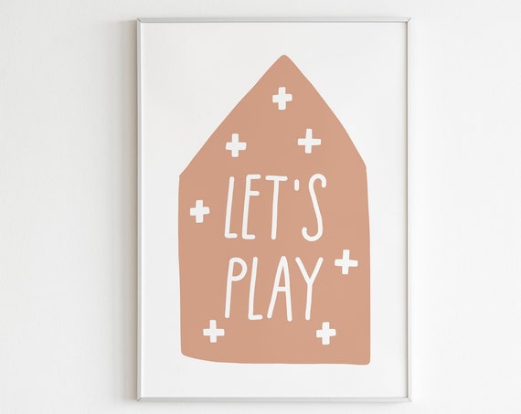Lets Play Scandinavian Kids Poster, Boho Nursery Decor