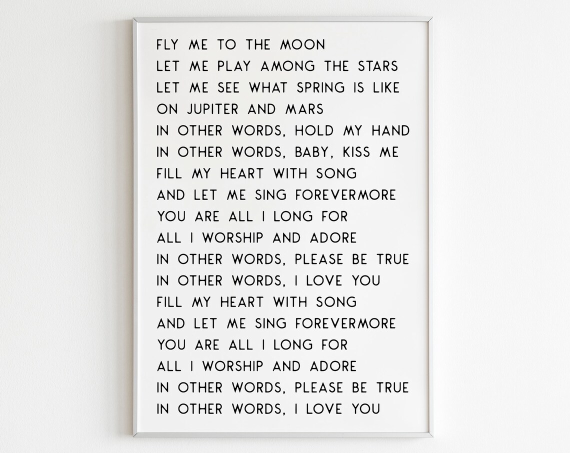 Fly Me To The Moon Lyrics Minimalist Art Print
