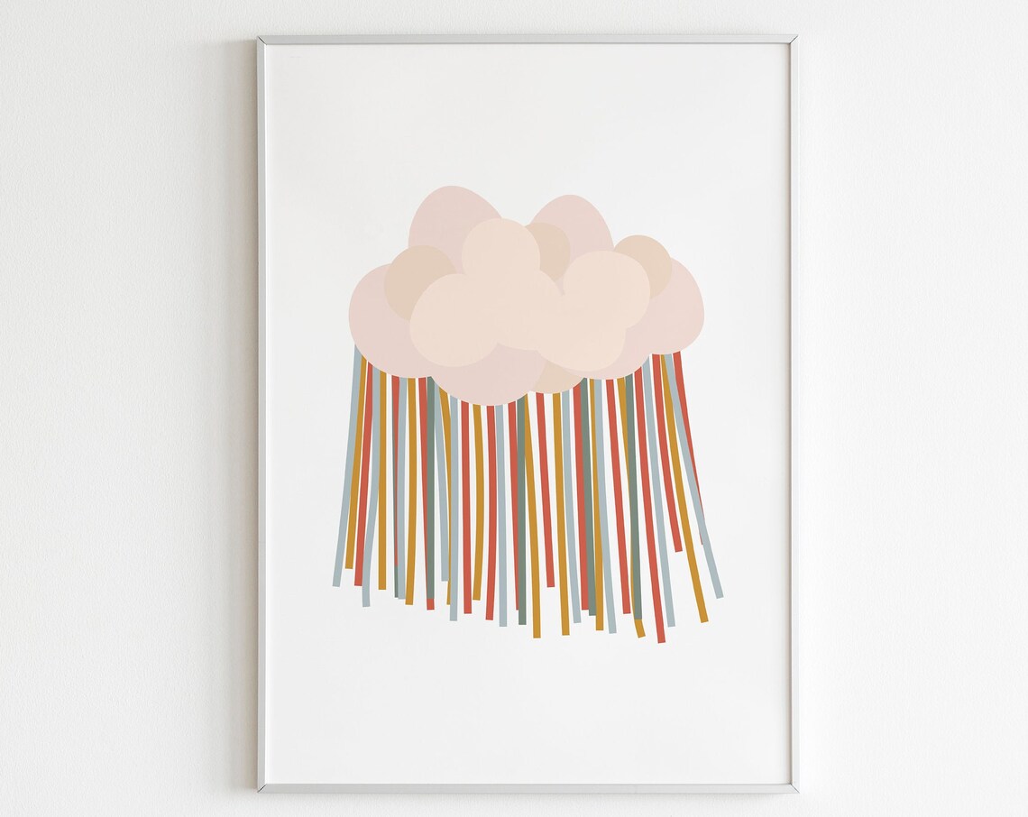 Blush Cloud Colorful Rain Stripes Minimalist Nursery Art Poster