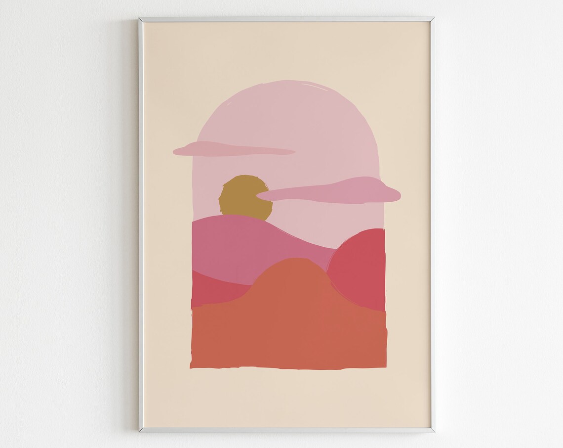 Abstract Arch Sunset Pink Red Boho Landscape Minimal Art Poster - Image 2
