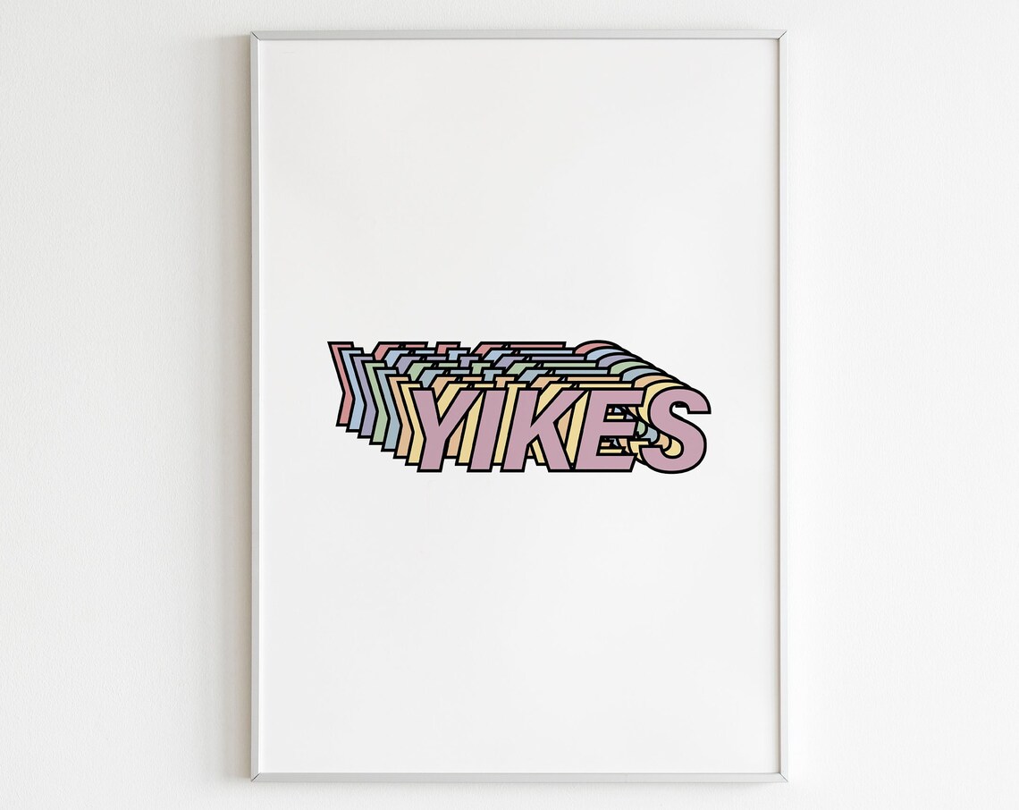 Yikes 3D Retro Type Pastel Layered Typography Funny Kids Room Poster - Image 2