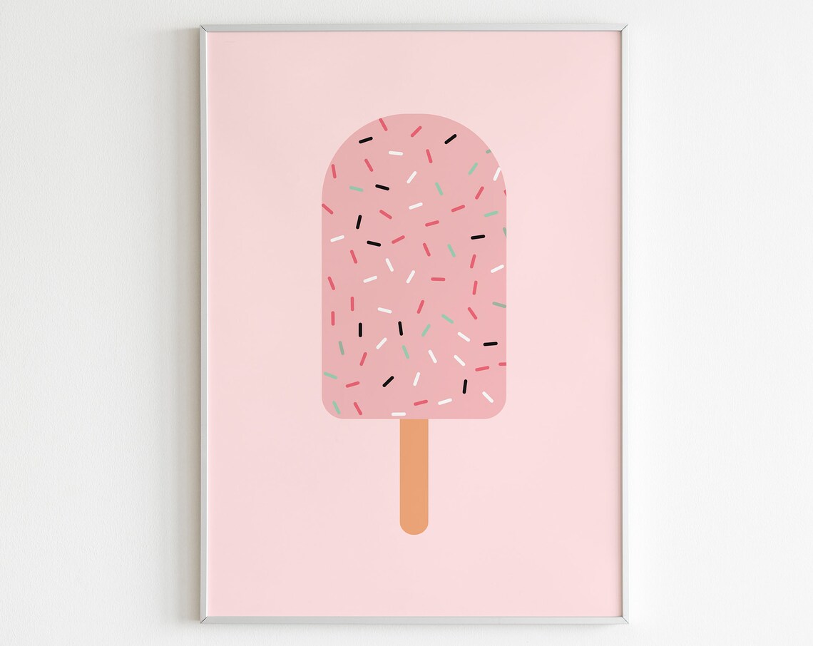 Pink Popsicle Sprinkles Pastel Dessert Fun Art Kids Room Poster