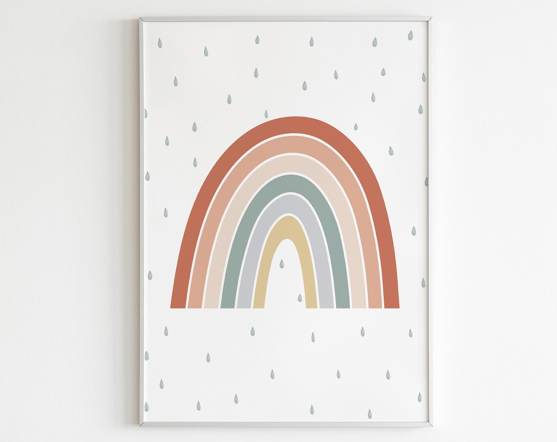 Soft Boho Watercolor Rainbow Raindrop Nursery Kids Room Print