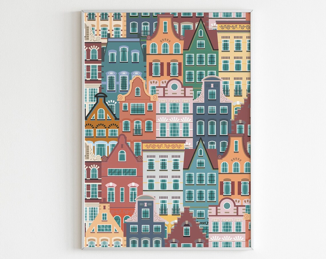 Amsterdam Houses Travel Poster, Boho Kitchen Print - Image 2