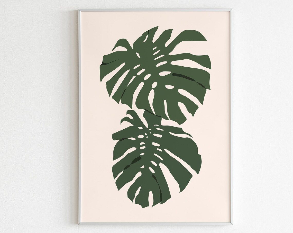 Monstera Deliciosa Botanical Tropical Leaves Minimal Green Wall Poster - Image 2
