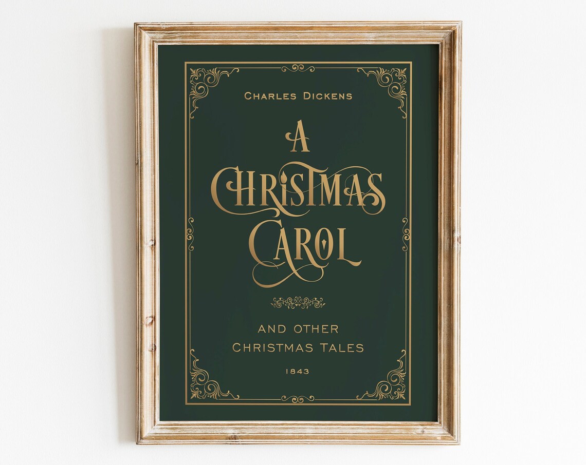 A Christmas Carol Charles Dickens Green Gold Book Cover Holiday Print