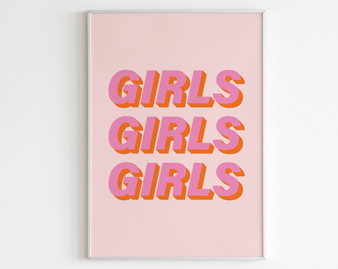 Girls Girls Girls Pink Orange Boho Art Print