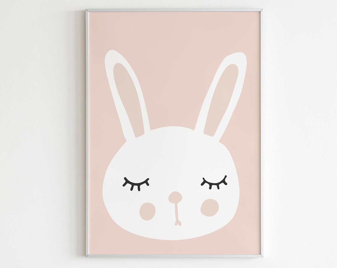Sleeping Bunny Face Blush Pink Scandinavian Nursery Art Poster