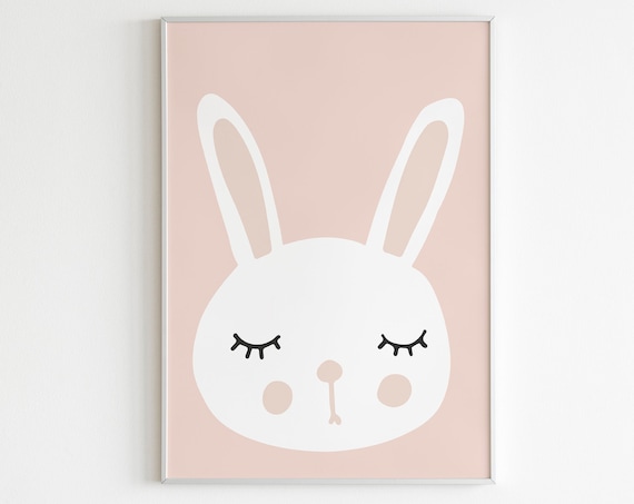 Sleeping Bunny Face Blush Pink Scandinavian Nursery Art Poster