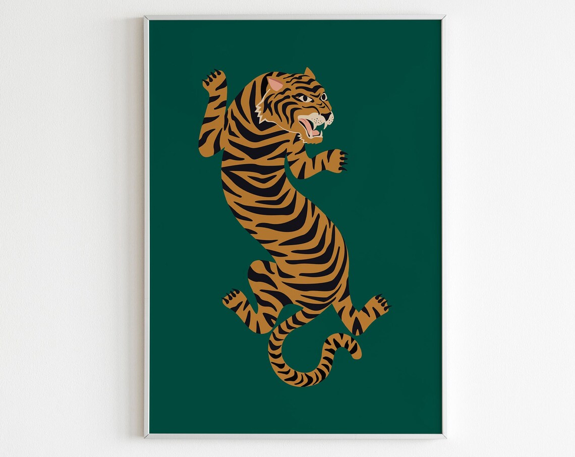 Feline Green Leopard Cheetah Tiger Animal Art Print