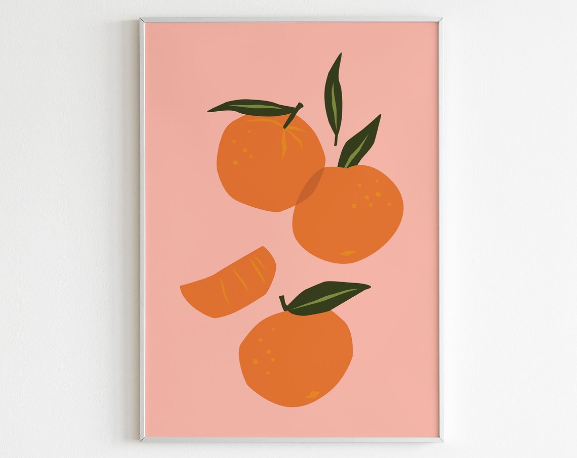 Abstract Minimal Oranges Pink Fruit Illustration Modern Kitchen Poster - Image 2