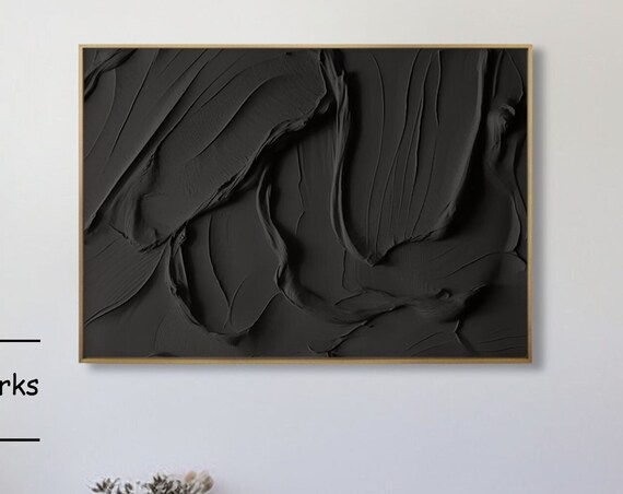 Black 3d Textured Painting Large Black Abstract Painting 3d Black Abstract Wall Art Black Minimalist Painting Living Room Wall Decor