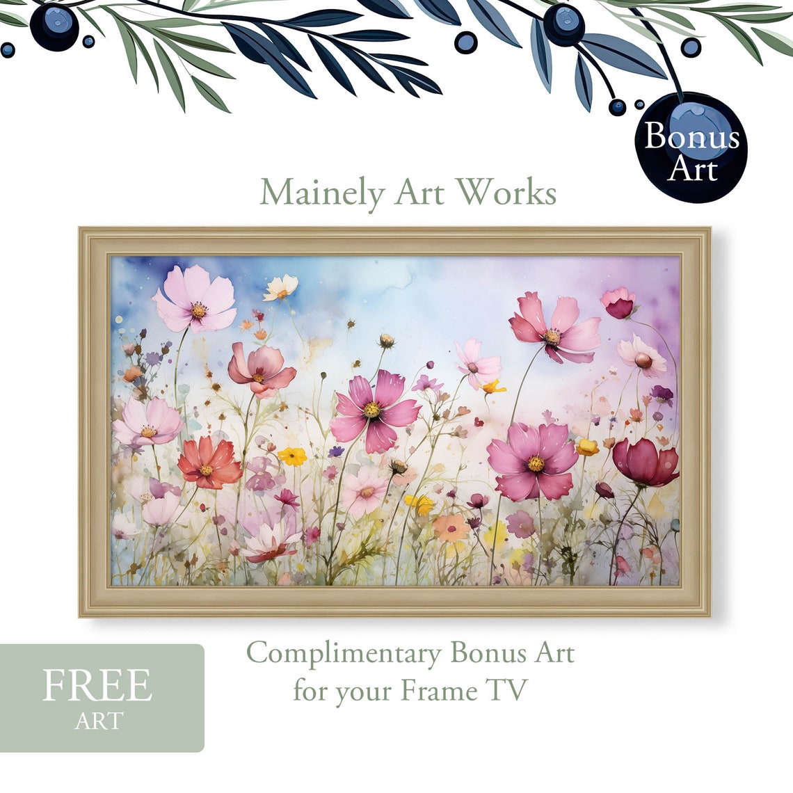 Summer Flowers Frame Tv Art Cosmos Flowers Tv Art Wildflowers Tv Art Watercolor Frame Tv Art Watercolor Tv Art - Image 2