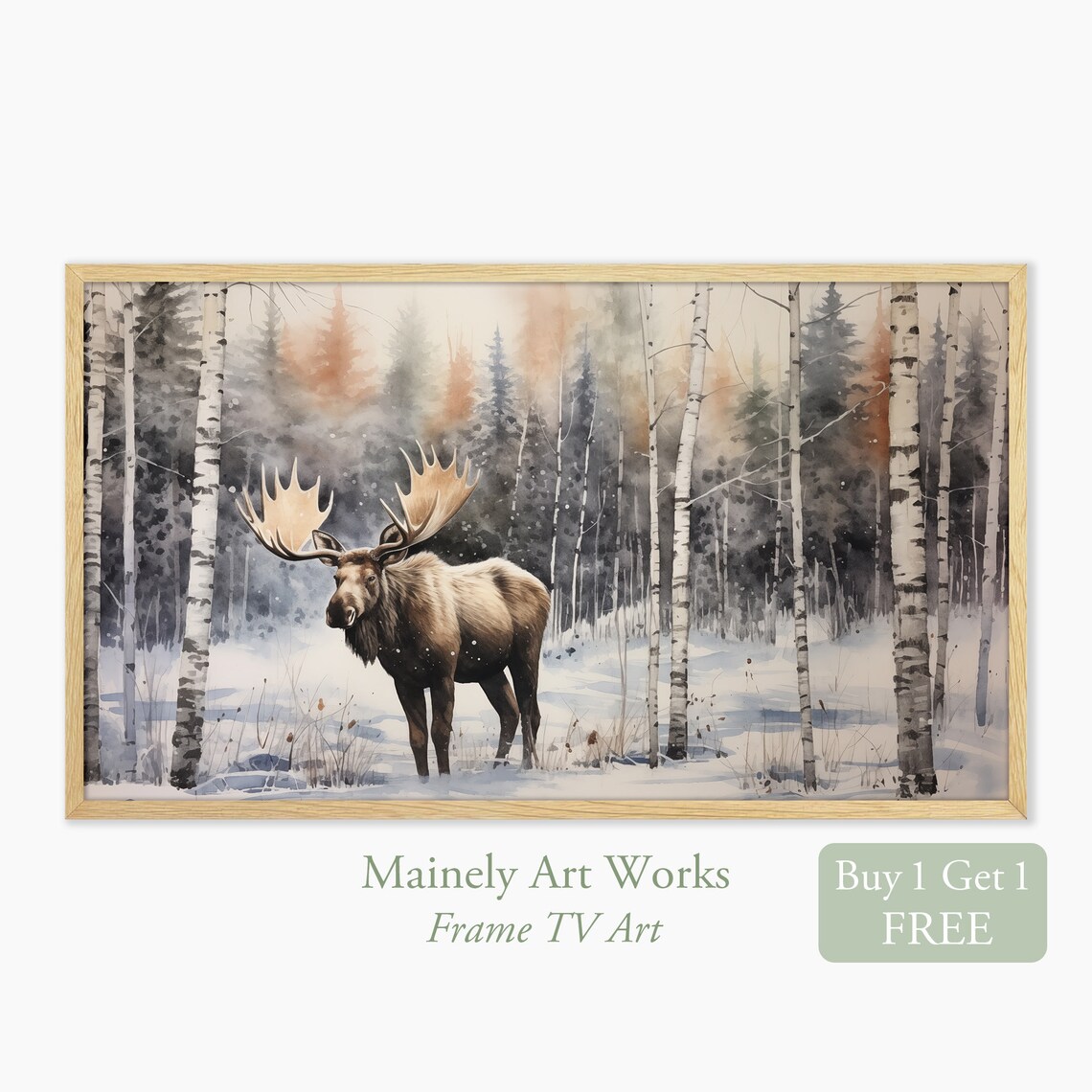 Moose Winter Landscape Watercolor Art Print