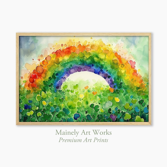 Rainbow Shamrocks Watercolor Art Print