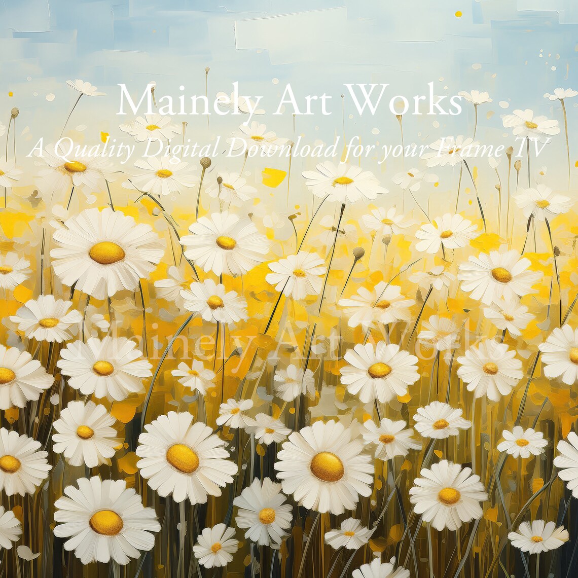 White Daisy Meadow Vibrant Wildflower Field Painterly Floral Wall Art Print - Image 3