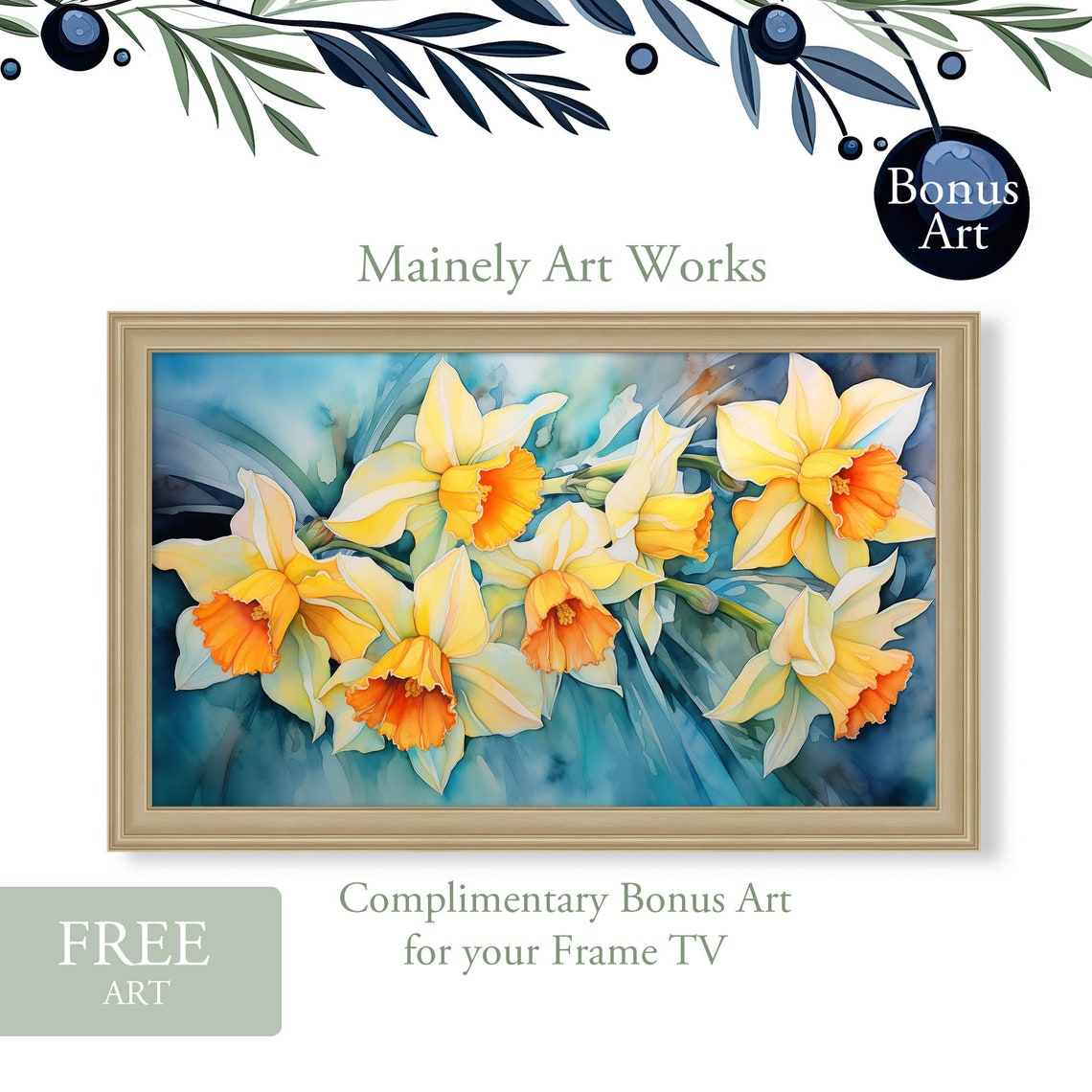 Bright Yellow Daffodil Bouquet Spring Floral Watercolor Poster - Image 2