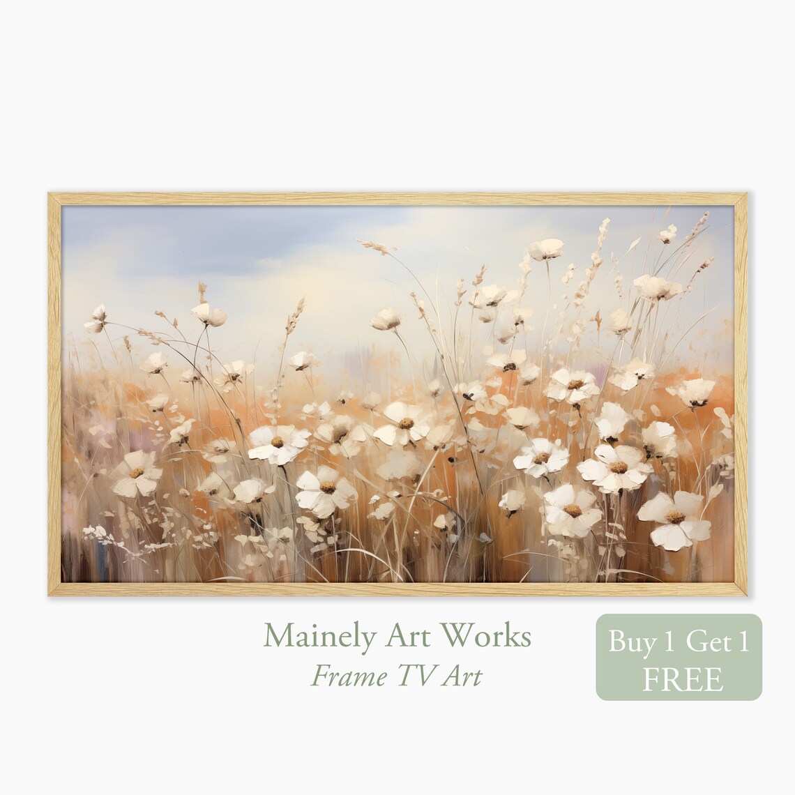 Wildflowers Art Print, Neutral Cottage Decor