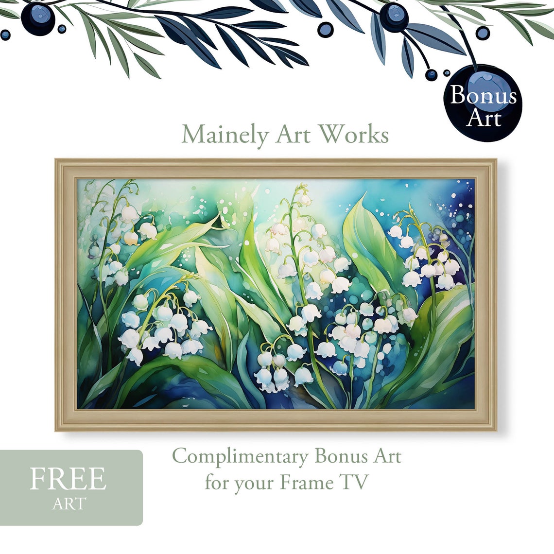White Snowdrop Flowers Winter Forest Watercolor Spring Poster - Image 2