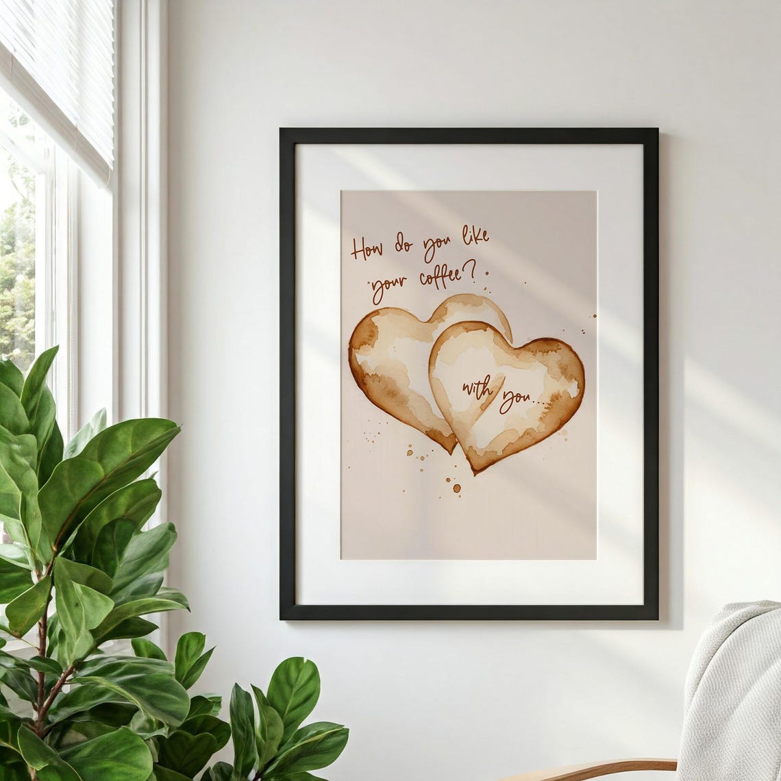 How Do You Like Your Coffee Heart Stain Watercolor Kitchen Art Poster - Image 2