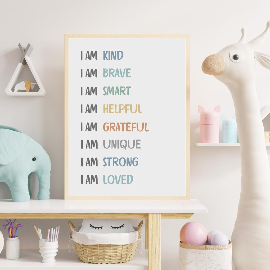 I Am Kind Brave Smart Strong Loved Affirmations Minimal Pastel Poster - Image 4