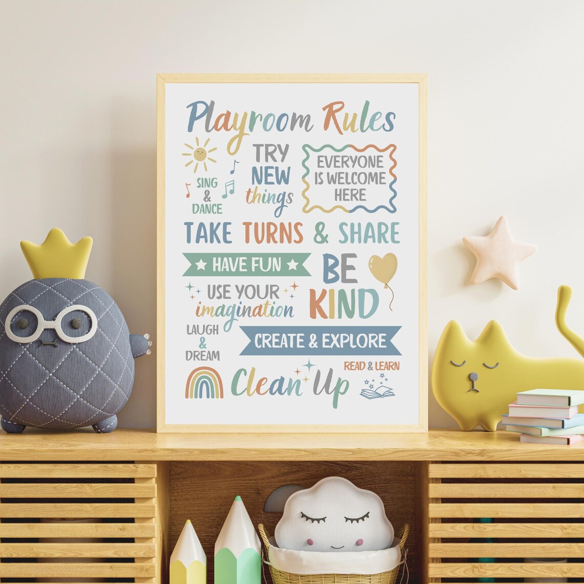Muted Playroom Rules Sign Earth Tone Kids Room Be Kind Wall Poster - Image 6