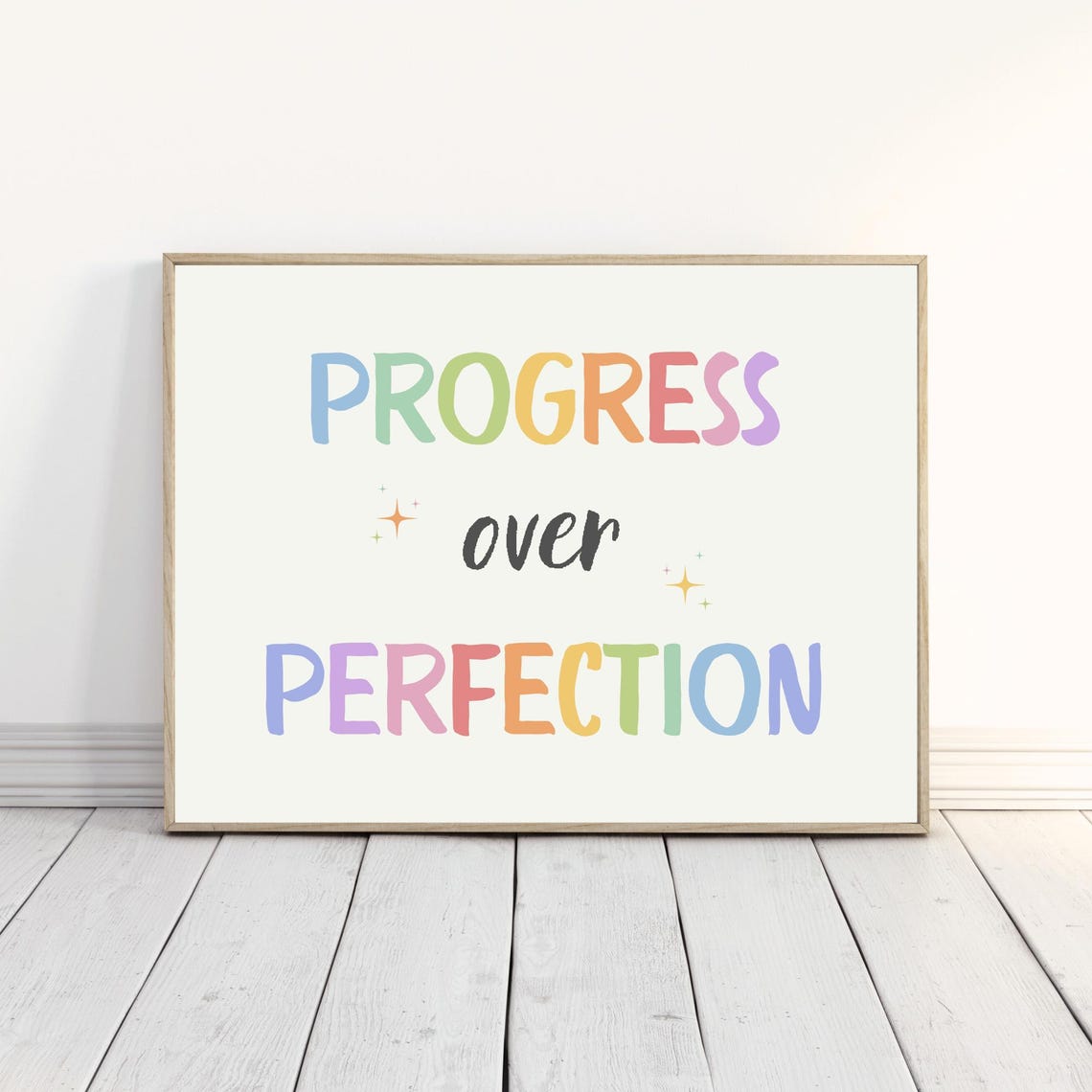 Progress Over Perfection Rainbow Pastel Quote Motivational Wall Art - Image 6
