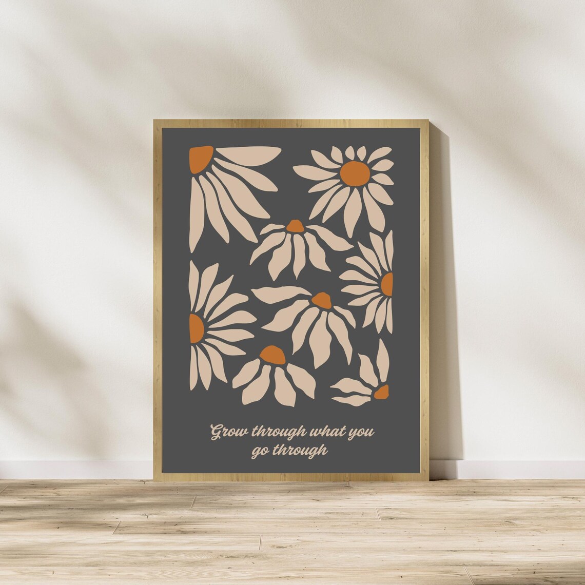 Grow Through What You Go Through Dark Daisy Flower Quote Poster - Image 5