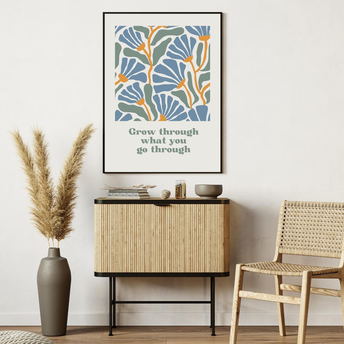 Grow Through What You Go Through Blue Orange Abstract Floral Poster - Image 6