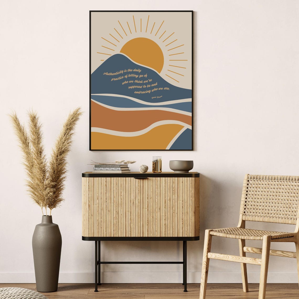 Brene Brown Authenticity Quote Sunset Waves Boho Empowerment Poster - Image 2