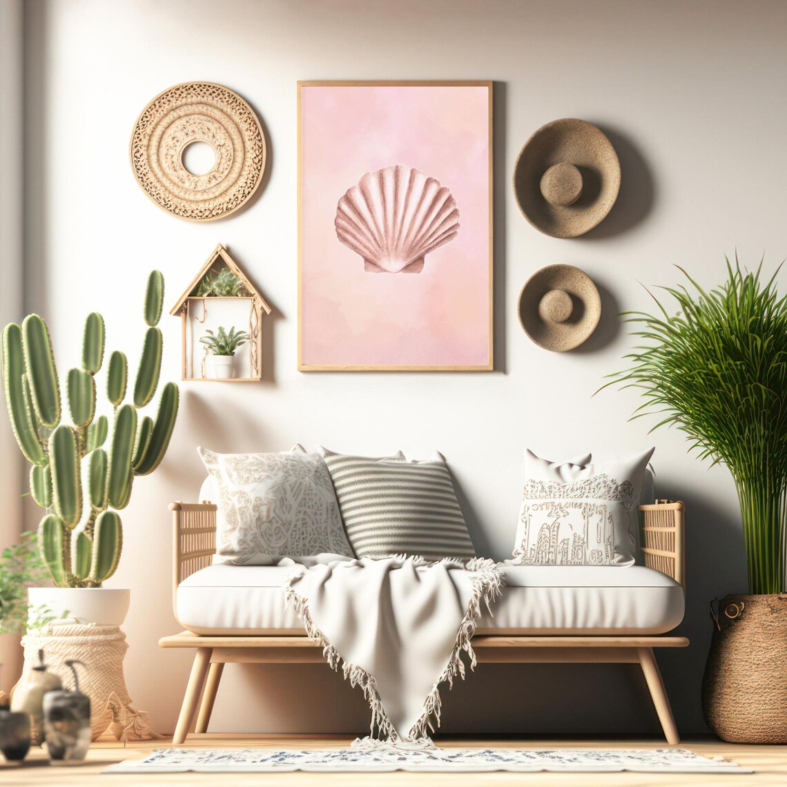 Pink Seashell Watercolor Blush Beach Coastal Minimalist Wall Art - Image 6