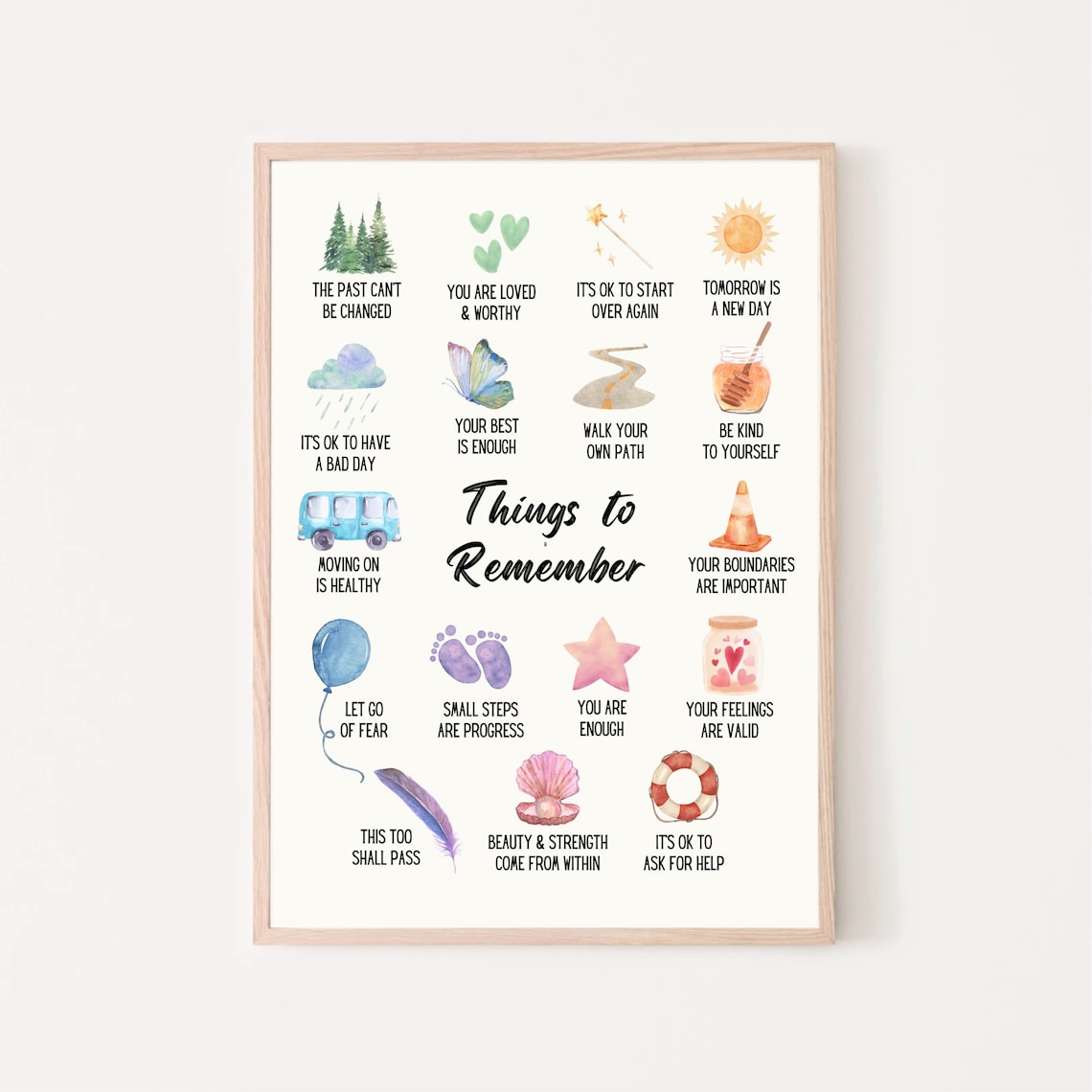 Things To Remember Affirmations, Therapy Office Art Print