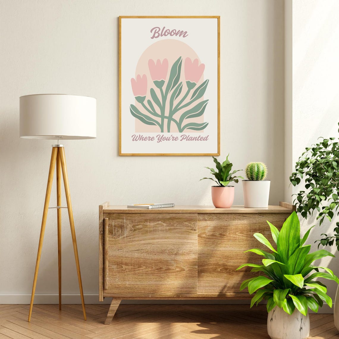 Bloom Where You're Planted Pink Tulips Boho Arch Floral Poster - Image 5