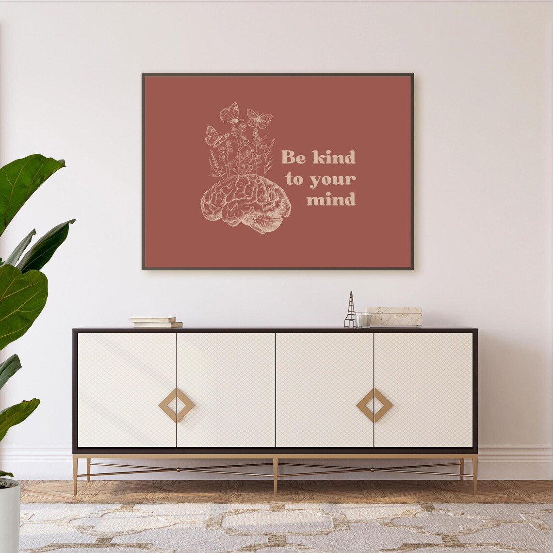 Be Kind to Your Mind Brain Butterflies Terracotta Therapy Poster - Image 6