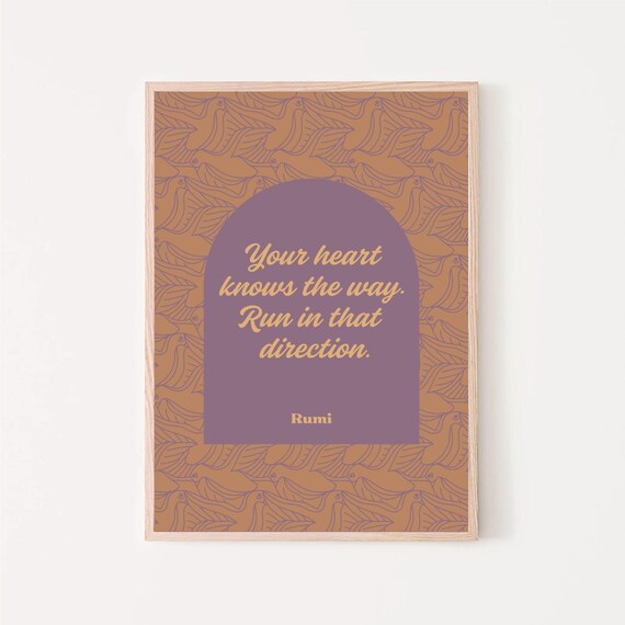 Rumi Your Heart Knows the Way Quote Terracotta Purple Arch Poster
