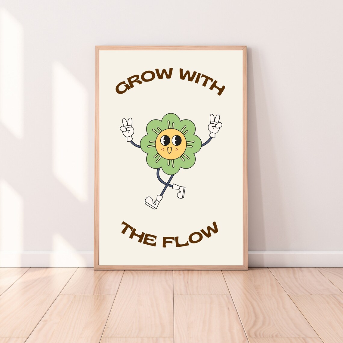 Grow With the Flow Retro Flower Character Positive Quote Art Poster - Image 6