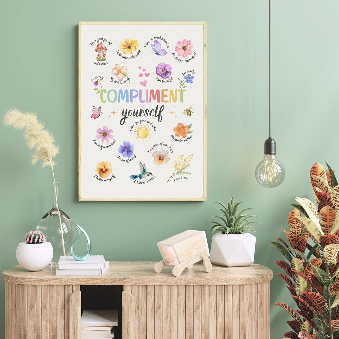 Compliment Yourself Floral Affirmations Chart Self Esteem Kids Poster - Image 4
