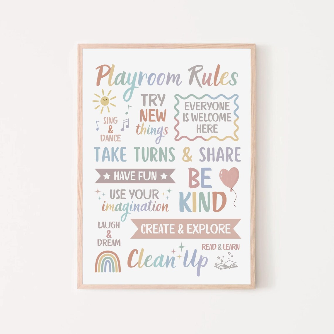 Playroom Rules Sign Print, Neutral Kids Room Decor