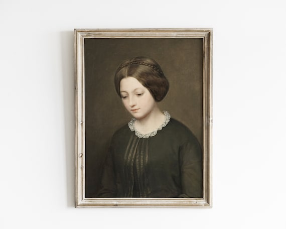 Moody Young Woman In Dark Lace Collar Antique Portrait Poster