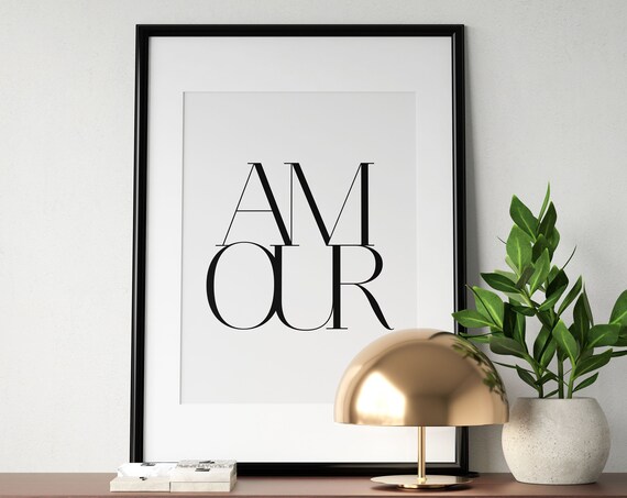 Amour Wall Art Love Sign Modern Geometric Bedroom Poster French Love One Word Typography Print Home Decor Instant