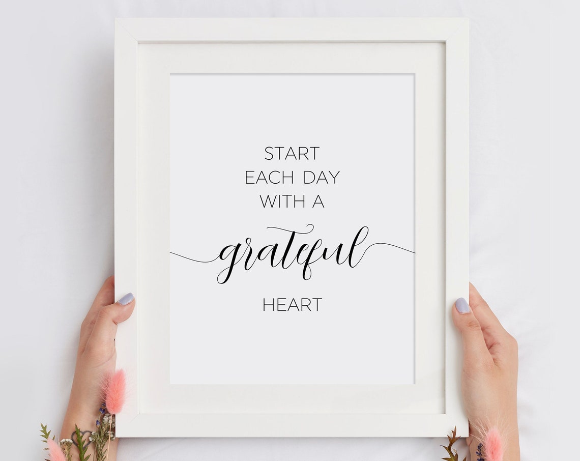 Start Each Day With A Grateful Heart Script Gratitude Wall Poster
