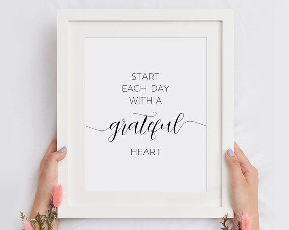 Start Each Day With A Grateful Heart Script Gratitude Wall Poster