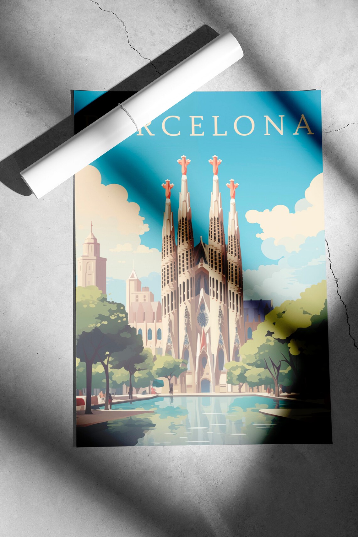 Barcelona Sagrada Familia Church Retro Vintage Travel Poster - Image 2