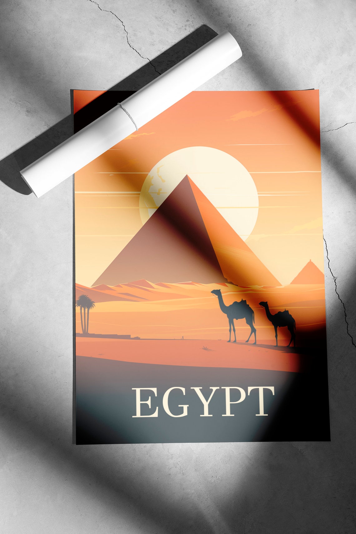 Egypt Pyramids Camel Caravan Desert Sunset Retro Travel Poster - Image 2